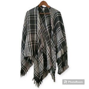 LC Lauren Conrad Neutral Multicolor Knit Open Wrap With Fringe Detail